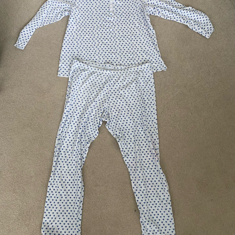 Women’s Roller Rabbit Pajamas Set - White with Blue Hearts - Size Large